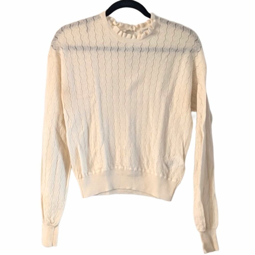 Joie Wool Cashmere Pointelle Sweater Medium Cream Keyhole Lightweight